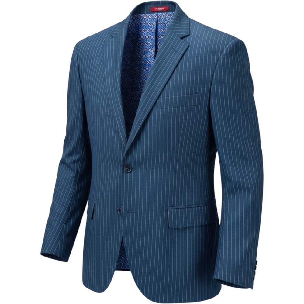 Statement Platinum 42R Tailored Navy Pinstripe Blazer Super 180 Cashmere Blend